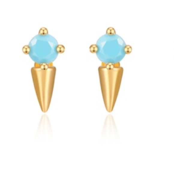 New Torquoise Spike Stud Earrings Mini Spike Studs Gold & Torquoise Studs - Picture 5 of 5